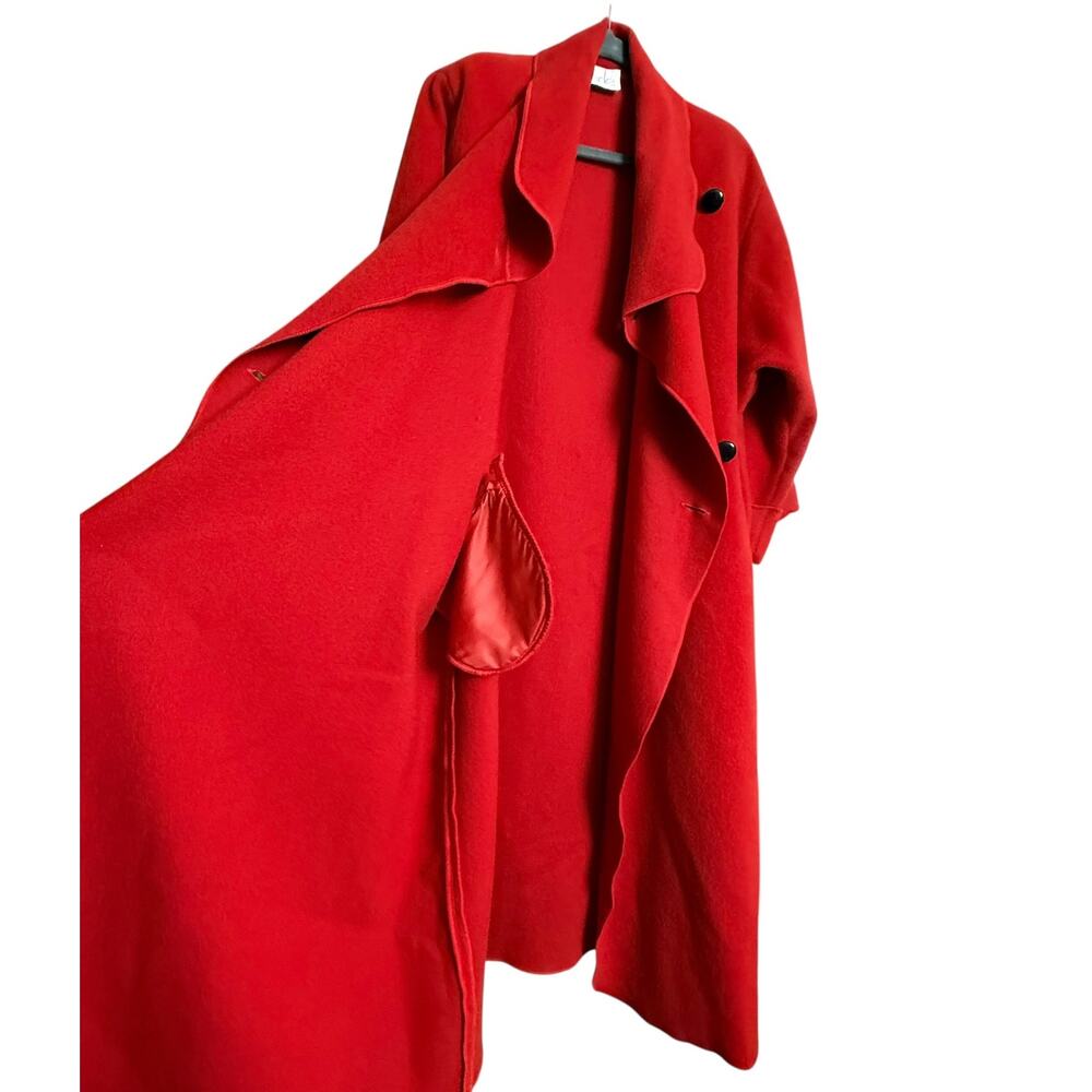 Merle Chicago Vintage 100% Wool Red Wrap Coat XL Women Draped Waterfall Collar - Picture 7 of 14